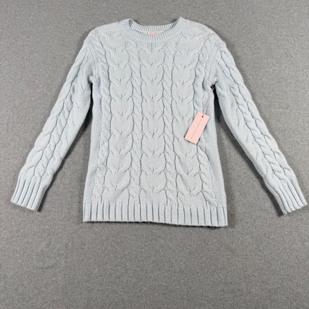Rachel Parcell Blue Air Heart Cable Knit Sweater Coquette Girl Crew Neck XS NEW